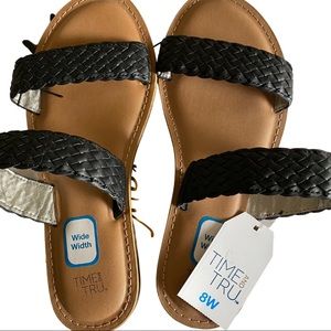NWT Womens Time and Tru Flat Two Strap Sandals Size 8W